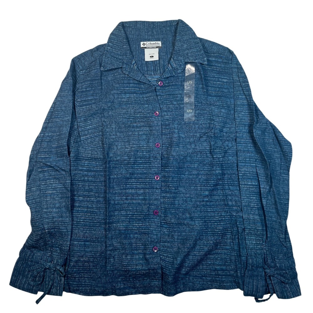 Columbia Vintage L‎ Blue Long Sleeve Button Up Shirt Top Blouse Style (AL7107) - Picture 2 of 7